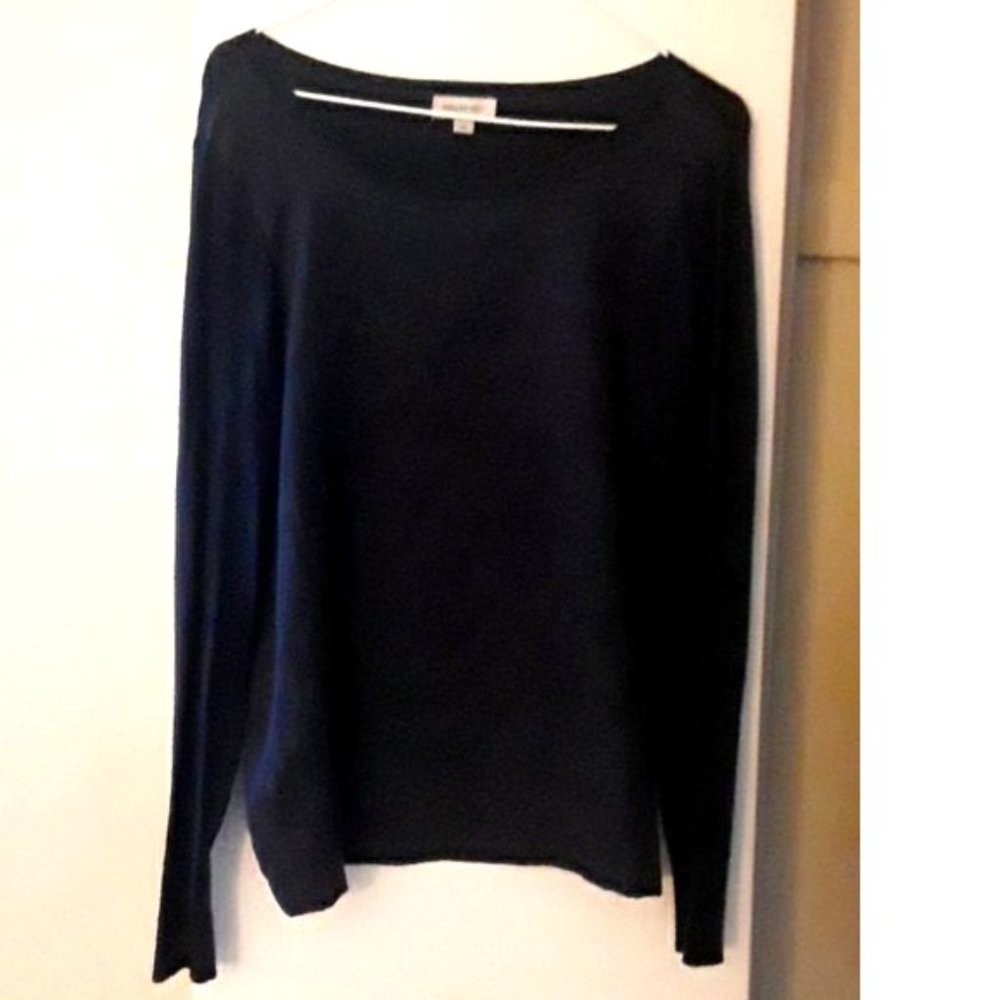 Front suede panel knit sweater